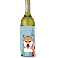 "Caroline's Treasures Winter Holiday Shiba Inu Wine Bottle Koozie Hugger, 750 ml, Multicolor"