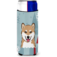 "Caroline's Treasures Winter Holiday Shiba Inu Michelob Ultra Koozies for Slim Cans, Multicolor"