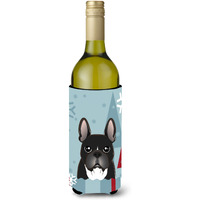 "Caroline's Treasures BB1723LITERK Winter Holiday French Bulldog Wine Bottle Koozie Hugger, 750 ml, Multicolor"