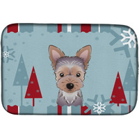 "Caroline's Treasures Winter Holiday Yorkie Puppy Dish Drying Mat, 14 x 21"