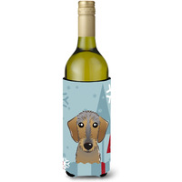 "Caroline's Treasures Winter Holiday Wirehaired Dachshund Wine Bottle Koozie Hugger, 750 ml, Multicolor"