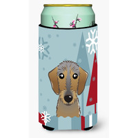 "Caroline's Treasures Winter Holiday Wirehaired Dachshund Tall Boy Koozie Hugger, Multicolor"