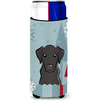 "Caroline's Treasures Winter Holiday Black Labrador Michelob Ultra Koozies for Slim Cans, Multicolor"