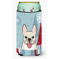 "Caroline's Treasures BB1734TBC Winter Holiday French Bulldog Tall Boy Koozie Hugger, Multicolor"