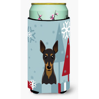 "Caroline's Treasures Winter Holiday Min Pin Tall Boy Koozie Hugger, Multicolor"