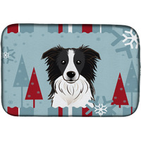 "Caroline's Treasures Winter Holiday Border Collie Dish Drying Mat, 14"" x 21"""