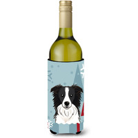 "Caroline's Treasures Winter Holiday Border Collie Wine Bottle Koozie Hugger, 750 ml, Multicolor"