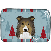 "Caroline's Treasures Winter Holiday Sheltie Dish Drying Mat, 14"" x 21"""