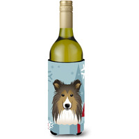 "Caroline's Treasures Winter Holiday Sheltie Wine Bottle Koozie Hugger, 750 ml, Multicolor"