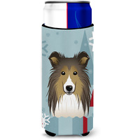 "Caroline's Treasures Winter Holiday Sheltie Michelob Ultra Koozies for Slim Cans, Multicolor"