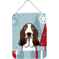 "Caroline's Treasures Winter Holiday Basset Hound Wall or Door Hanging Prints BB1739DS1216, 16HX12W, Multicolor"