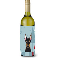 "Caroline's Treasures Winter Holiday Doberman Wine Bottle Koozie Hugger, 750 ml, Multicolor"