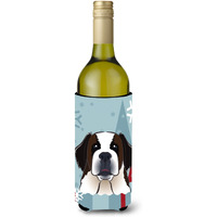 "Caroline's Treasures Winter Holiday Saint Bernard Wine Bottle Koozie Hugger, 750 ml, Multicolor"