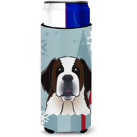 "Caroline's Treasures Winter Holiday Saint Bernard Michelob Ultra Koozies for Slim Cans, Multicolor"