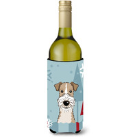 "Caroline's Treasures Winter Holiday Wire Haired Fox Terrier Wine Bottle Koozie Hugger, 750 ml, Multicolor"