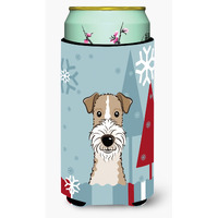 "Caroline's Treasures Winter Holiday Wire Haired Fox Terrier Tall Boy Koozie Hugger, Multicolor"
