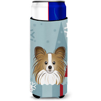 "Caroline's Treasures Winter Holiday Papillon Michelob Ultra Koozies for Slim Cans, Multicolor"