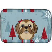 "Caroline's Treasures Winter Holiday Chocolate Brown Shih Tzu Dish Drying Mat, 14"" x 21"""