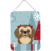"Caroline's Treasures Winter Holiday Chocolate Brown Shih Tzu Wall or Door Hanging Prints BB1745DS1216, 16HX12W, Multicolor"