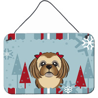 "Caroline's Treasures Winter Holiday Chocolate Brown Shih Tzu Wall or Door Hanging Prints BB1745DS812, 8HX12W, Multicolor"