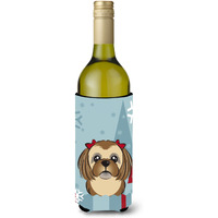 "Caroline's Treasures Winter Holiday Chocolate Brown Shih Tzu Wine Bottle Koozie Hugger, 750 ml, Multicolor"