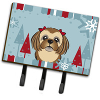 "Caroline's Treasures BB1745TH68 Winter Holiday Chocolate Brown Shih Tzu Leash or Key Holder, Large, Multicolor"