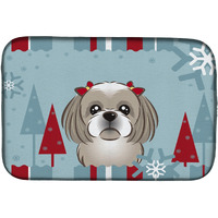 "Caroline's Treasures Winter Holiday Gray Silver Shih Tzu Dish Drying Mat, 14"" x 21"""