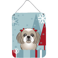 "Caroline's Treasures Winter Holiday Gray Silver Shih Tzu Wall or Door Hanging Prints BB1746DS1216, 16HX12W, Multicolor"