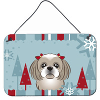 "Caroline's Treasures Winter Holiday Gray Silver Shih Tzu Wall or Door Hanging Prints BB1746DS812, 8HX12W, Multicolor"