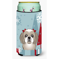 "Caroline's Treasures Winter Holiday Gray Silver Shih Tzu Tall Boy Koozie Hugger, Multicolor"