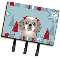 "Caroline's Treasures BB1746TH68 Winter Holiday Gray Silver Shih Tzu Leash or Key Holder, Large, Multicolor"
