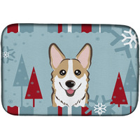 "Caroline's Treasures Winter Holiday Sable Corgi Dish Drying Mat, 14"" x 21"""