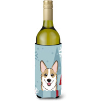 "Caroline's Treasures Winter Holiday Sable Corgi Wine Bottle Koozie Hugger, 750 ml, Multicolor"