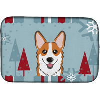 "Caroline's Treasures Winter Holiday Red Corgi Dish Drying Mat, 14"" x 21"""