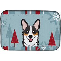 "Caroline's Treasures Winter Holiday Tricolor Corgi Dish Drying Mat, 14"" x 21"""