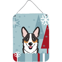"Caroline's Treasures Winter Holiday Tricolor Corgi Wall or Door Hanging Prints BB1751DS1216, 16HX12W, Multicolor"