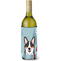 "Caroline's Treasures Winter Holiday Tricolor Corgi Wine Bottle Koozie Hugger, 750 ml, Multicolor"