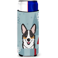 "Caroline's Treasures Winter Holiday Tricolor Corgi Michelob Ultra Koozies for Slim Cans, Multicolor"