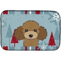 Winter Holiday Chocolate Brown Poodle Dish Drying Mat BB1752DDM