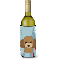 "Caroline's Treasures Winter Holiday Chocolate Brown Poodle Wine Bottle Koozie Hugger, 750 ml, Multicolor"