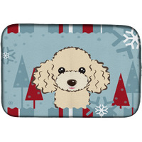 "Caroline's Treasures Winter Holiday Buff Poodle Dish Drying Mat, 14"" x 21"""