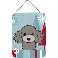 "Caroline's Treasures Winter Holiday Silver Gray Poodle Wall or Door Hanging Prints BB1755DS1216, 16HX12W, Multicolor"