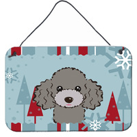 "Caroline's Treasures Winter Holiday Silver Gray Poodle Wall or Door Hanging Prints BB1755DS812, 8HX12W"