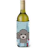 "Caroline's Treasures Winter Holiday Silver Gray Poodle Wine Bottle Koozie Hugger, 750 ml, Multicolor"
