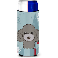 "Caroline's Treasures Winter Holiday Silver Gray Poodle Michelob Ultra Koozies for Slim Cans, Multicolor"