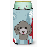 "Caroline's Treasures Winter Holiday Silver Gray Poodle Tall Boy Koozie Hugger, Multicolor"