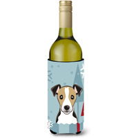 "Caroline's Treasures BB1757LITERK Winter Holiday Jack Russell Terrier Wine Bottle Koozie Hugger, 750 ml, Multicolor"