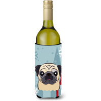 "Caroline's Treasures Winter Holiday Fawn Pug Wine Bottle Koozie Hugger, 750 ml, Multicolor"