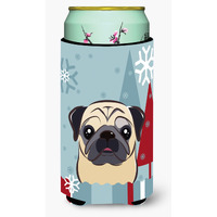 "Caroline's Treasures Winter Holiday Fawn Pug Tall Boy Koozie Hugger, Multicolor"