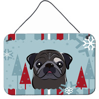 "Caroline's Treasures Winter Holiday Black Pug Wall or Door Hanging Prints BB1759DS812, 8HX12W"